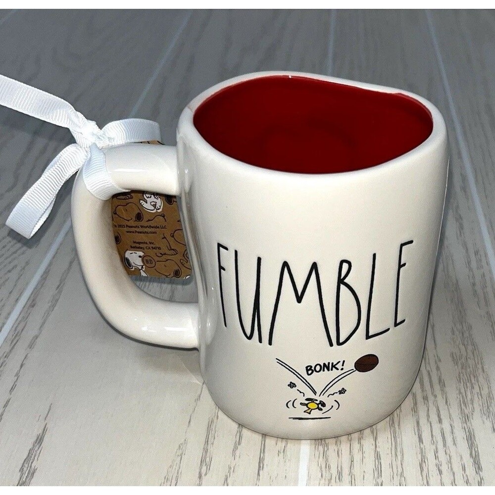 Rae Dunn Peanuts x Magenta Snoopy FUMBLE/BOOT! 20 oz Ceramic Mug MW/DW